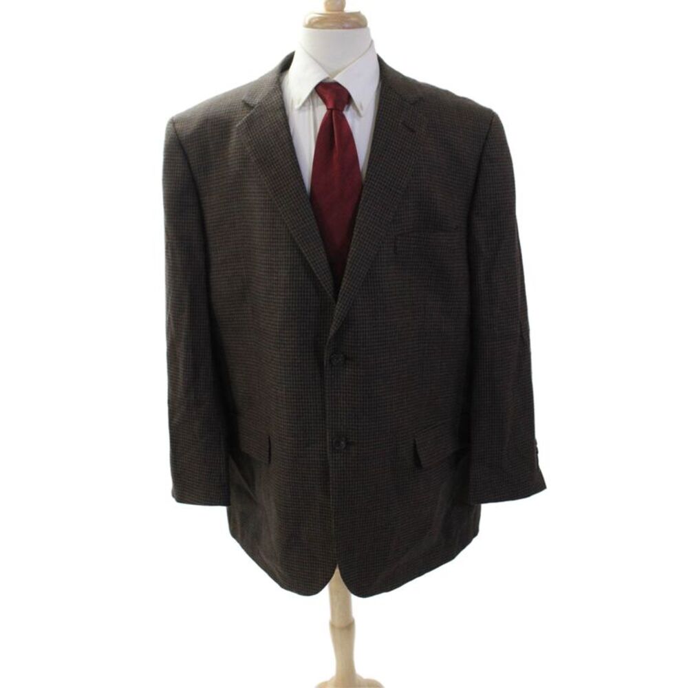 Joseph & Feiss Mens Brown Check 100% Wool Suit Jacket Button Size 50